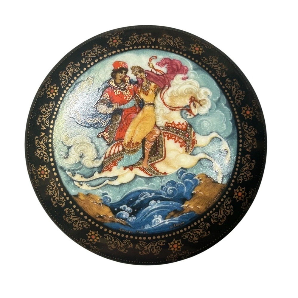 Russian Fairy Tale Music Jewelry Trinket Box Porcelain Princess & Elisey 1990
